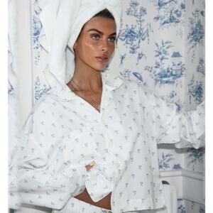 Dairy Boy Elizabeth Sleep Shirt Button Down Embroidered Ditsy Floral Small